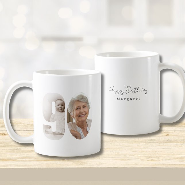 90th Birthday Custom Two Photo Coffee Mug (Creator Uploaded)