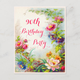 90th Birthday Dahlias and Peonies Victorian Garden Invitation