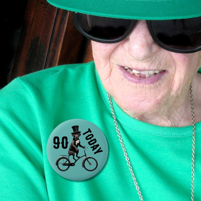 90th birthday Dog on a Bike 90 Ninety 6 Cm Round Badge (Creator Uploaded)