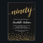 90th Birthday Elegant Black Gold Confetti Script Invitation<br><div class="desc">Modern Black Gold Confetti Dots Script 90th Birthday Invitation
The design features 'ninety' in a modern elegant script and gold confetti dots accent.
If you would like to customise the text 'ninety' to another age,  feel free to email us at panggadesigns@gmail.com.</div>