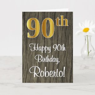 90th Birthday: Elegant Faux Gold Look #, Faux Wood Card