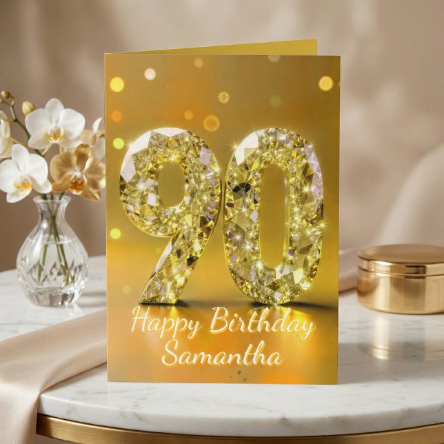 90th Birthday Elegant Gold Diamond Sparkle Luxury Card (Creator Uploaded)