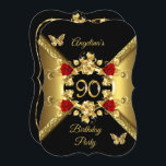 90th Birthday Elegant Gold Red Roses Black Invitation<br><div class="desc">90th Birthday Party, Red Roses Butterflies Gold black Birthday Party. Invitation floral flowers, Party birthday invites. This Design Style is Copyrighted © Content and Designs © 2000-2021 Zizzago™ (Trademark) and its licensors. Customise with your own details. Fabulous product for Women. All Designs are Copyrighted! Content and Designs © 2000-2021 Zizzago™...</div>