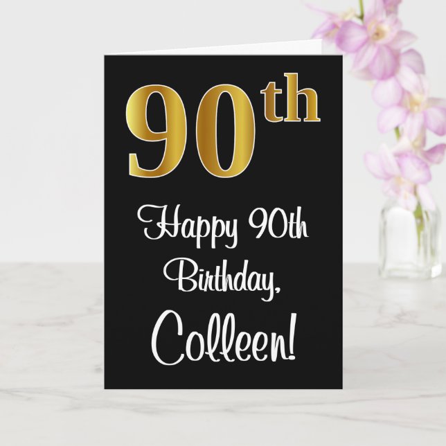 90th Birthday ~ Elegant Luxurious Faux Gold Look # Card (Orchid)