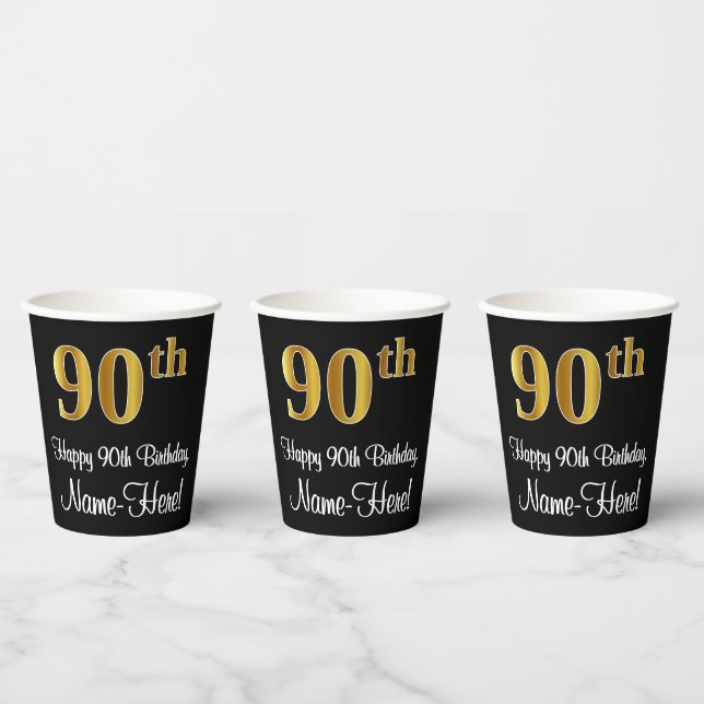 90th Birthday - Elegant Luxurious Faux Gold Look # Paper Cups (Multi)