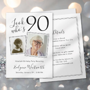 90th Birthday Elegant Minimal Script Photo Invitation