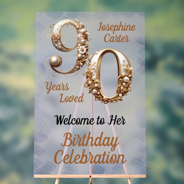 90th Birthday Elegant Party Acrylic Sign (Neutral)