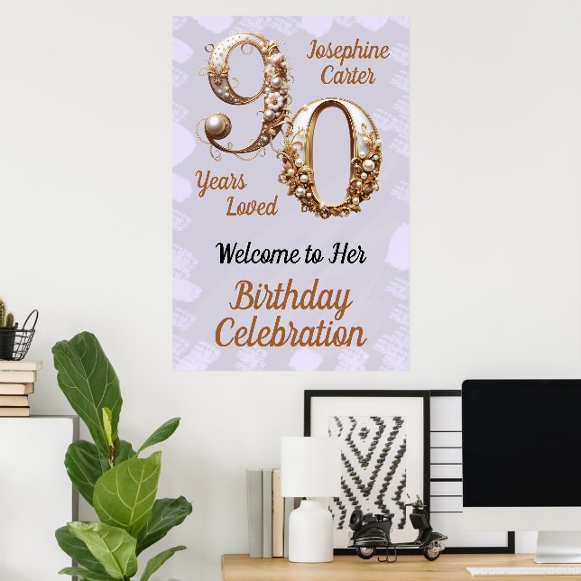 90th Birthday Elegant Party Poster (Home Office)