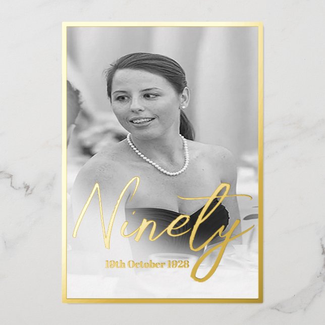 90th Birthday Elegant Photo Birthday Invitation (Front)