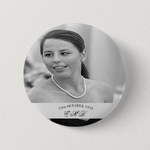 90th Birthday Elegant Photo Monogram Birthday 6 Cm Round Badge