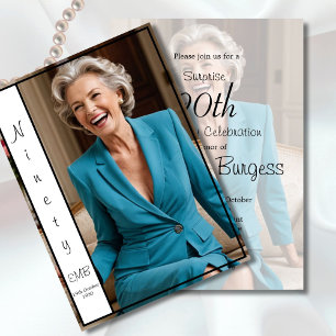 90th Birthday Elegant Photo Monogram Birthday Invitation