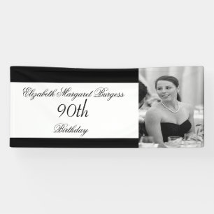 90th Birthday Elegant Photo Personal Black White Banner