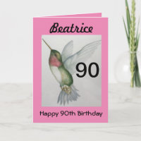 90th Birthday Elegant Pink Hummingbird Watercolor