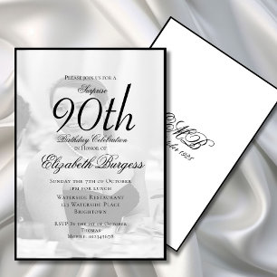 90th Birthday Elegant Single Photo Birthday Invitation