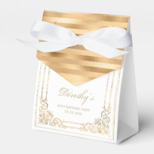 90th Birthday Elegant White Gold Framed Script Favour Box