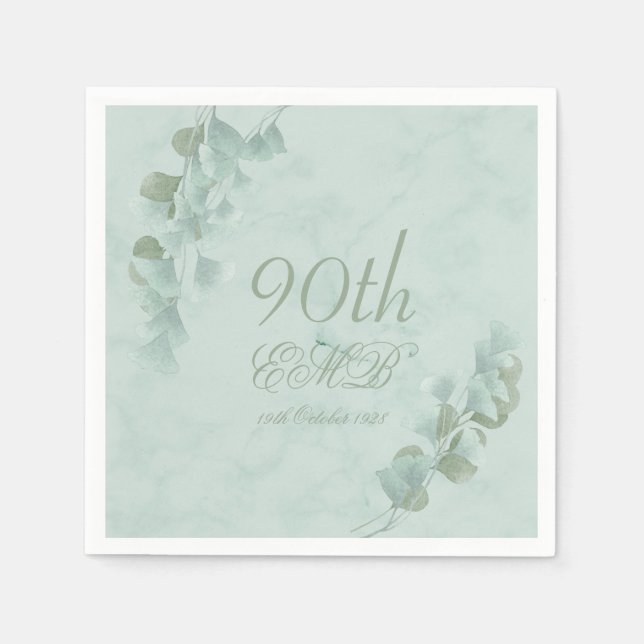 90th Birthday Eucalyptus Foliage Elegant Green Napkin (Front)