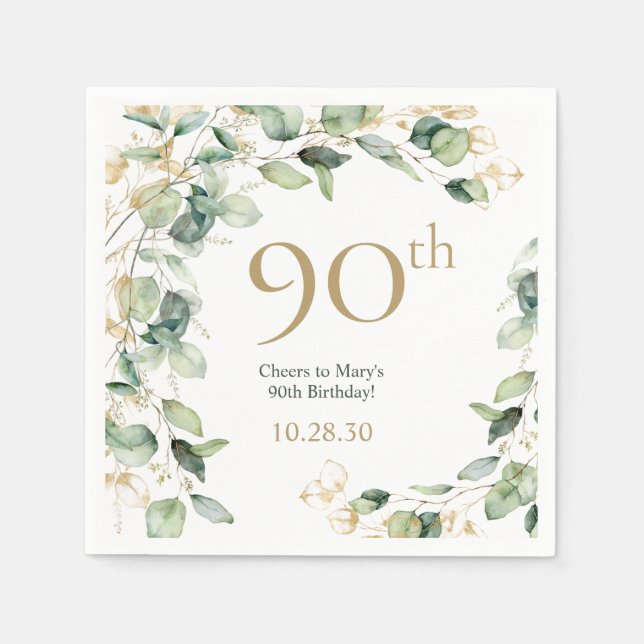 90th Birthday Eucalyptus Napkin (Front)