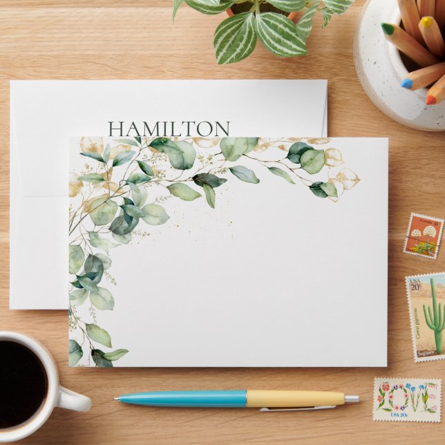 90th Birthday Eucalyptus Return Address Envelope (Desk)