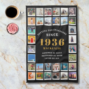90th Birthday Family Memories Photo Collage  Tea Towel