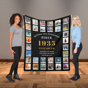 90th Birthday Family Photo Collage 32 Photographs Fleece Blanket
