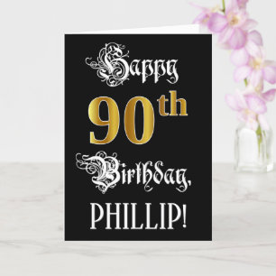 90th Birthday — Fancy Script; Faux Gold Look; Name Card