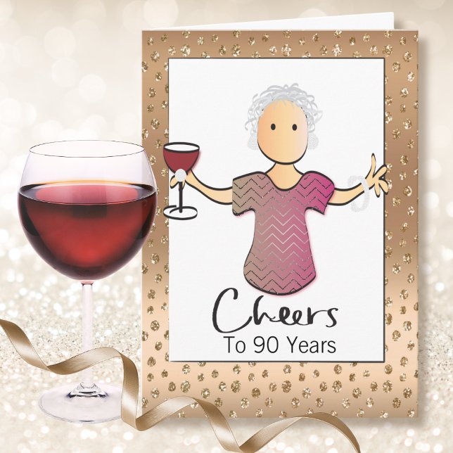 90th Birthday Female Glitter Sparkle Glam Fun Card (Creator Uploaded)