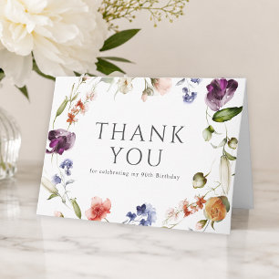 90th Birthday Feminine Wildflowers Floral  Thank You Card
