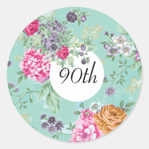 90th Birthday Floral Birthday Blue Classic Round Sticker
