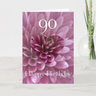 90th Birthday-Floral Heart+Chrysanthemum Card