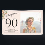 90th Birthday Floral Pink Photo Banner<br><div class="desc">Celebrate your loved one's birthday in style with a floral birthday banner featuring their favourite photo. Discover how this high-quality,  customisable banner can elevate any birthday celebration and create a lasting impression for the birthday honoree.</div>