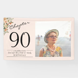 90th Birthday Floral Pink Photo Banner