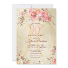 90th Birthday Floral Pink Roses Gold Shimmer Party