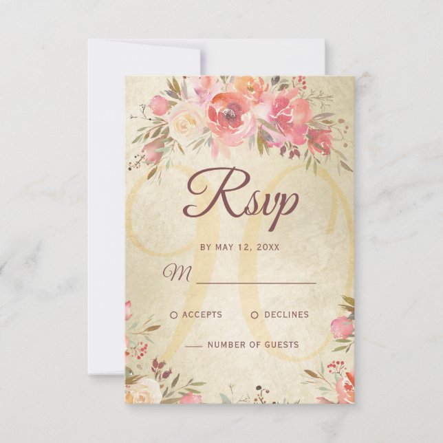90th Birthday Floral Pink Roses Gold Shimmer  RSVP Card (Front)