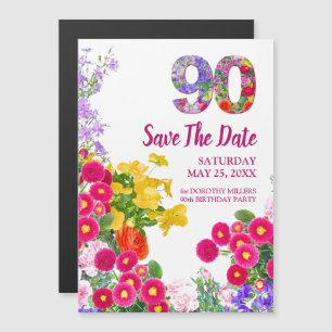 90th Birthday Floral Save the Date – Elegant Magnetic Invitation