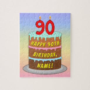 90th Birthday: Fun Cake and Candles + Custom Name Jigsaw Puzzle