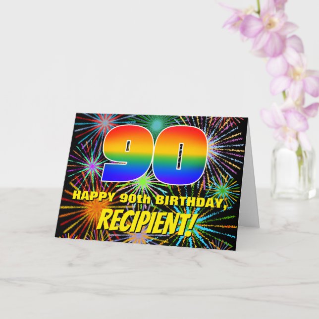 90th Birthday: Fun, Colourful Celebratory Firework Card (Orchid)
