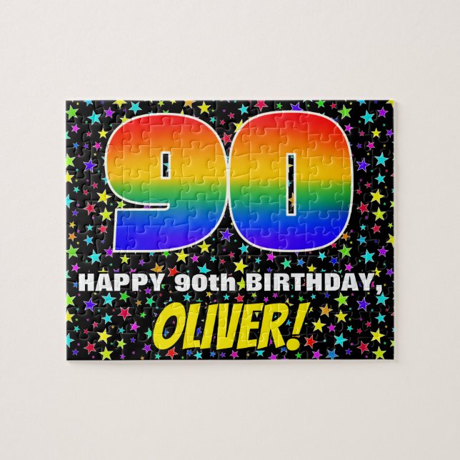 90th Birthday — Fun, Colourful Star Field Pattern Jigsaw Puzzle (Horizontal)