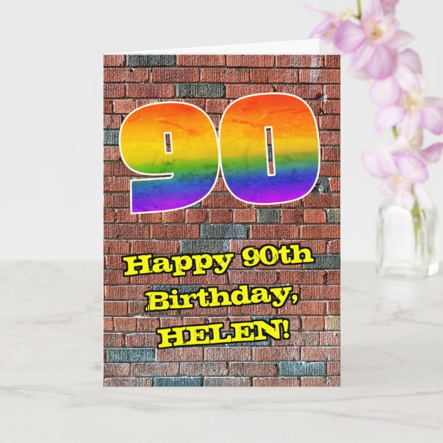 90th Birthday: Fun Graffiti-Inspired Rainbow 90 Card (Orchid)