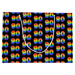 90th Birthday: Fun Rainbow Event Number 90 Pattern Large Gift Bag