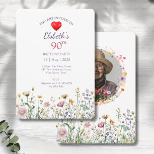 90th Birthday Garden Floral Wild Meadow Photo Invitation