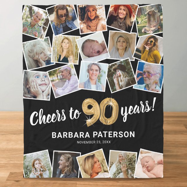 90th Birthday Gift Multi Photo Fleece Blanket (Creator Uploaded)