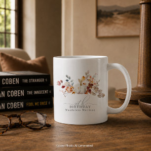 90th Birthday Gift White Pumpkin Fall Flowers Coffee Mug