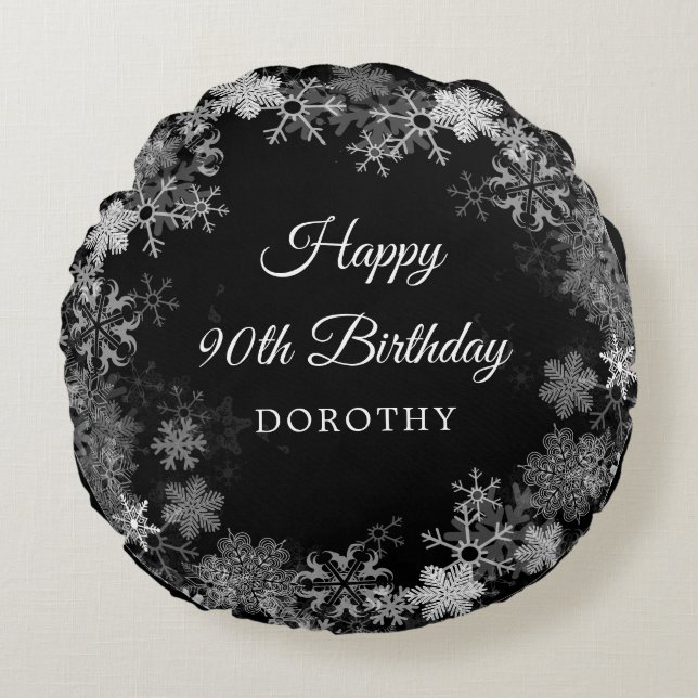 90th Birthday Gift Winter Wonderland Snowflake Round Cushion (Front)