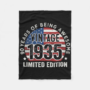 90th Birthday Gifts Men Vintage 1935 90 Years Old Fleece Blanket