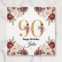 90th Birthday Gold and Burgundy Floral Personalize