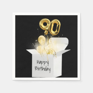 90th Birthday Gold Balloons In White Box Napkin