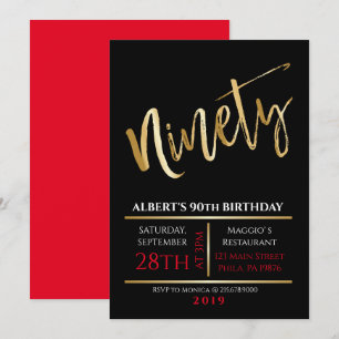 90th Birthday Gold Black Party Invitation