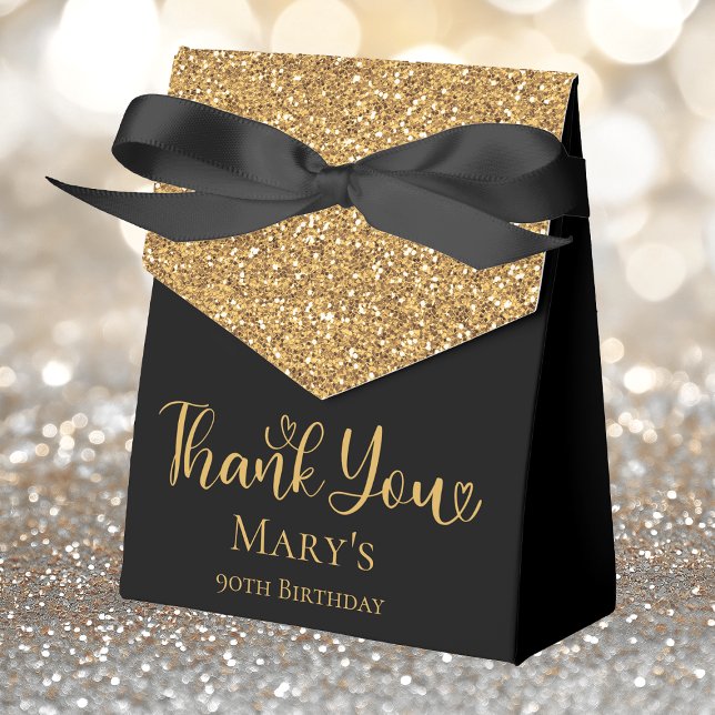 90th Birthday Gold Glitter Black Thank You Favour Box (Creator Uploaded)