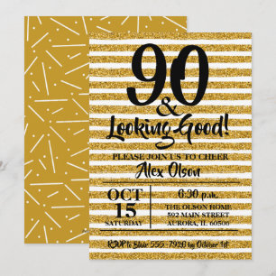 90th Birthday Gold Glitter Party Invitations