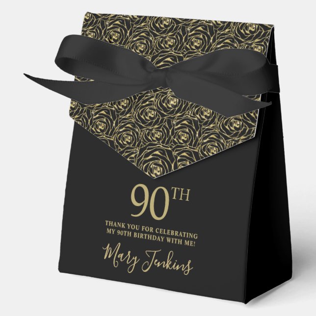 90th Birthday Gold Glitter Roses Thank You  Favour Box (Front)